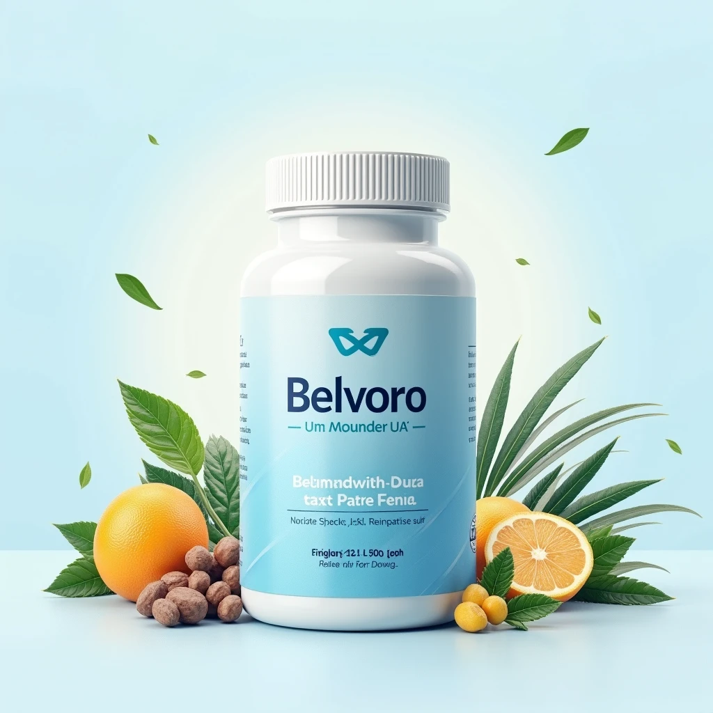 Belvoro supplement bottle illustration with soft gradient accents